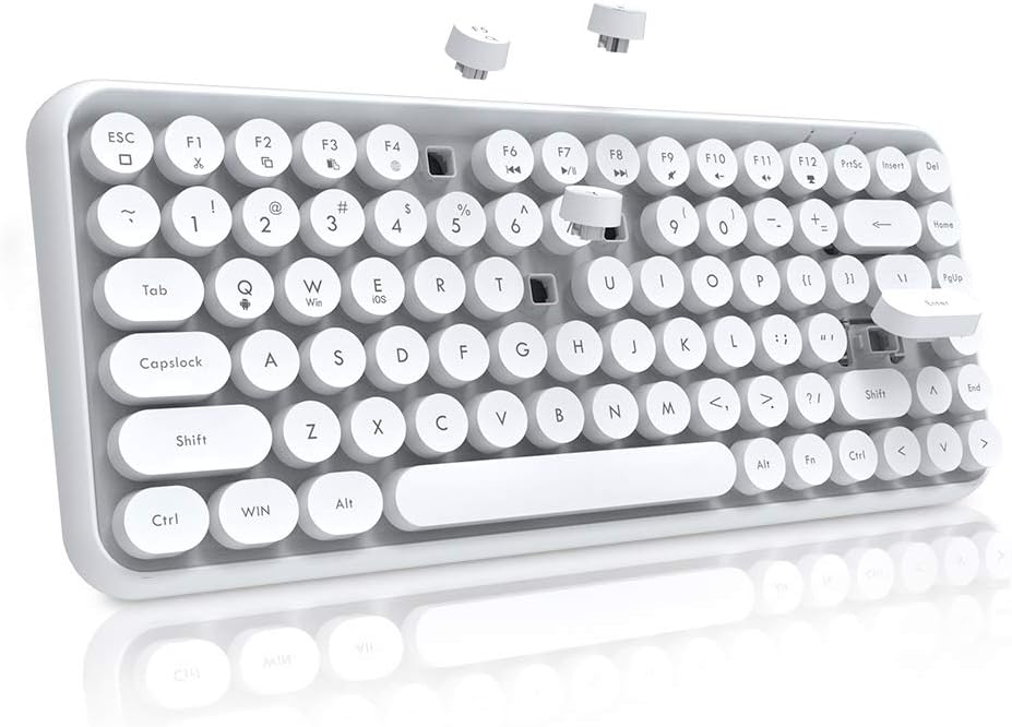 84 Key Bluetooth Retro Round Keycaps Ergonomic Wireless Mini Keyboard E286366