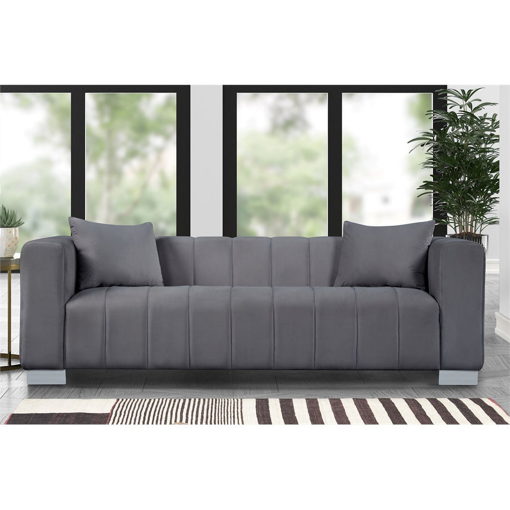 Gray Velvet Fabric Sofa and 2 Armchairs Set K420