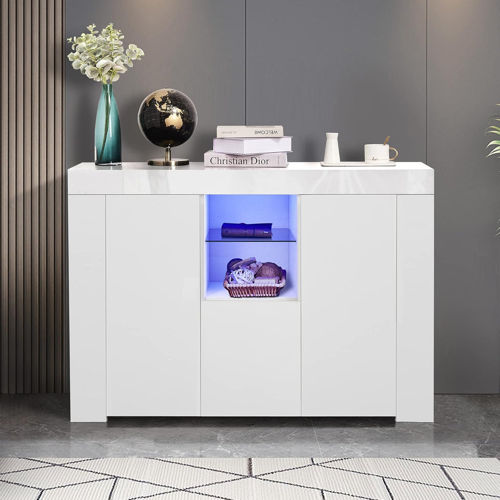 White 3 Door Sideboard Buffet Storage Cabinet with LED Light A985902