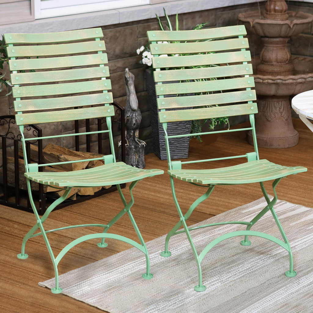 Green Folding Chestnut Wooden Chair Set of 4 M569146