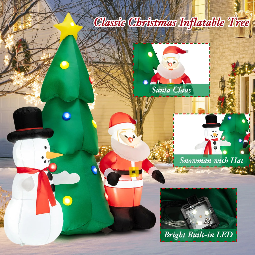 6FT Inflatable Christmas Tree & Santa Claus w/ LEDs & Air Blower Yard Decoration J2250