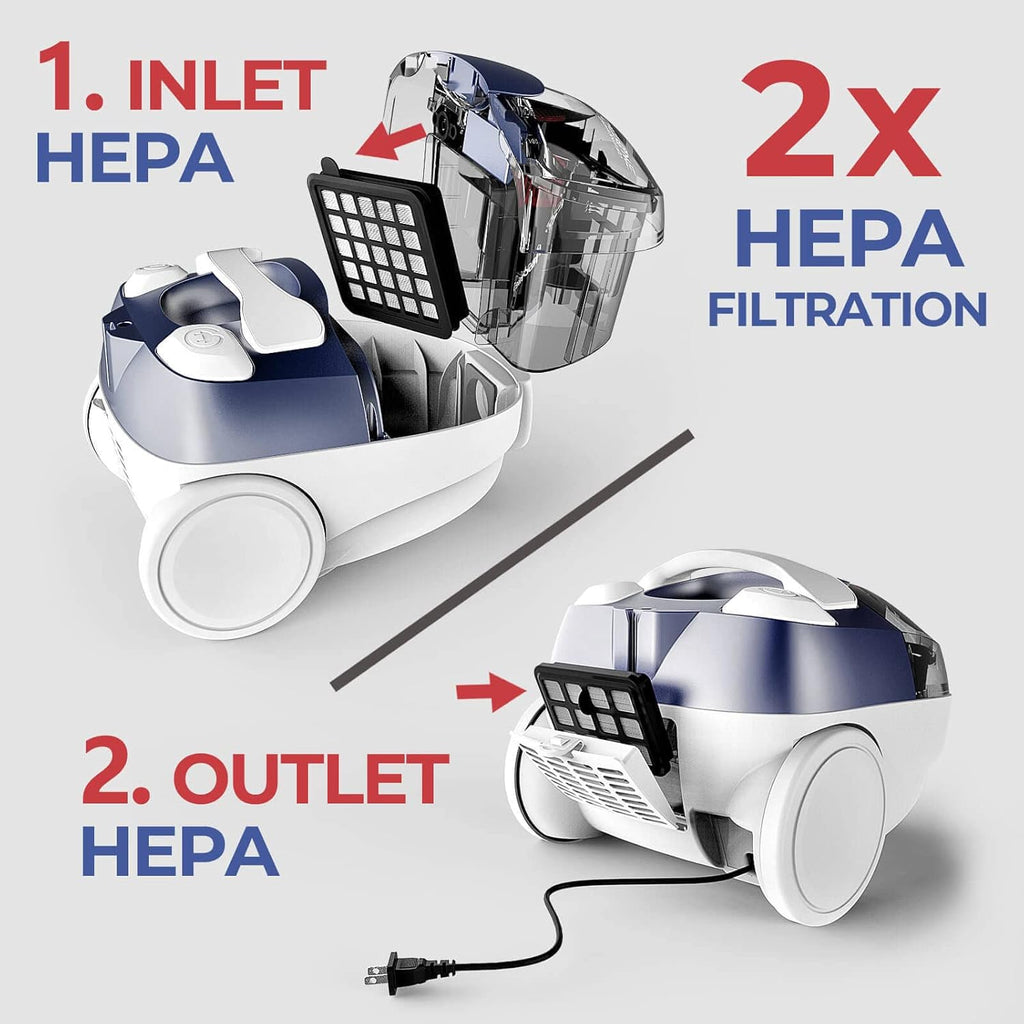 Ocean Blue Bagless Canister Vacuum Cleaner with Double HEPA Filtration V16344