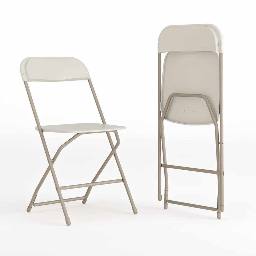 Beige Plastic Folding Chair 2 Pack 650LB Weight Capacity Y3684
