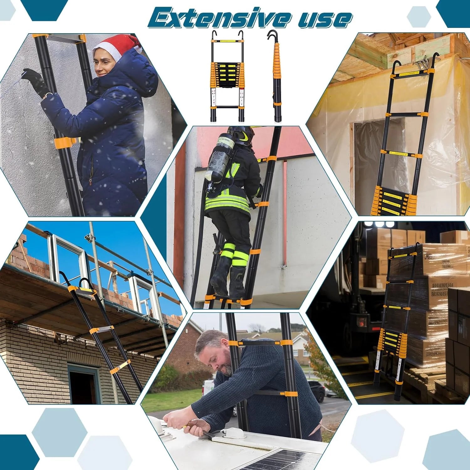 12.5FT Aluminum Telescoping Folding Ladder with Hook G648