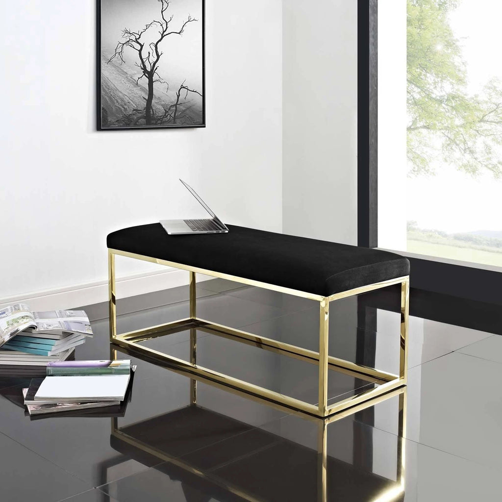 Gold Gray Fabric Bench M87423