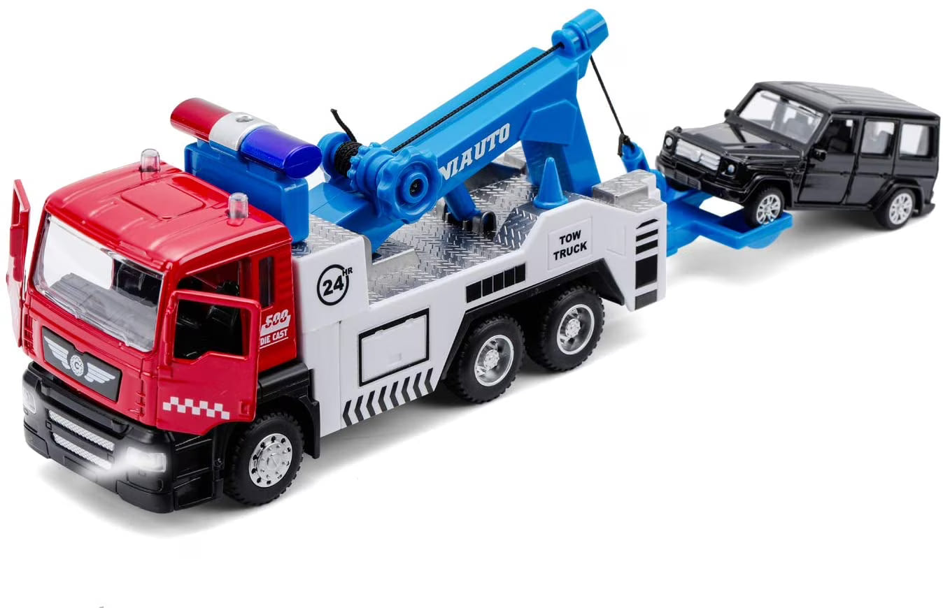 Toy Tow Truck Pull Back Toy Cars with Lights and Sound X6018