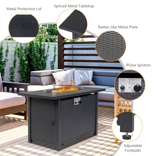 43 Inch Propane Fire Pit Table with Lid and Metal Tabletop, 50,000 BTU Gas Fire Pit Table with 6.6 Pounds Lava Stones C215
