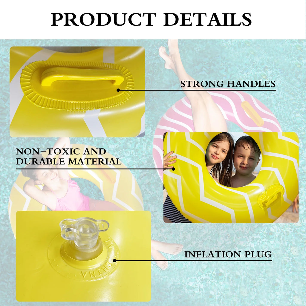 2 Pack Inflatable Pool Tubes with Handles, Pink Swimming Floats T246