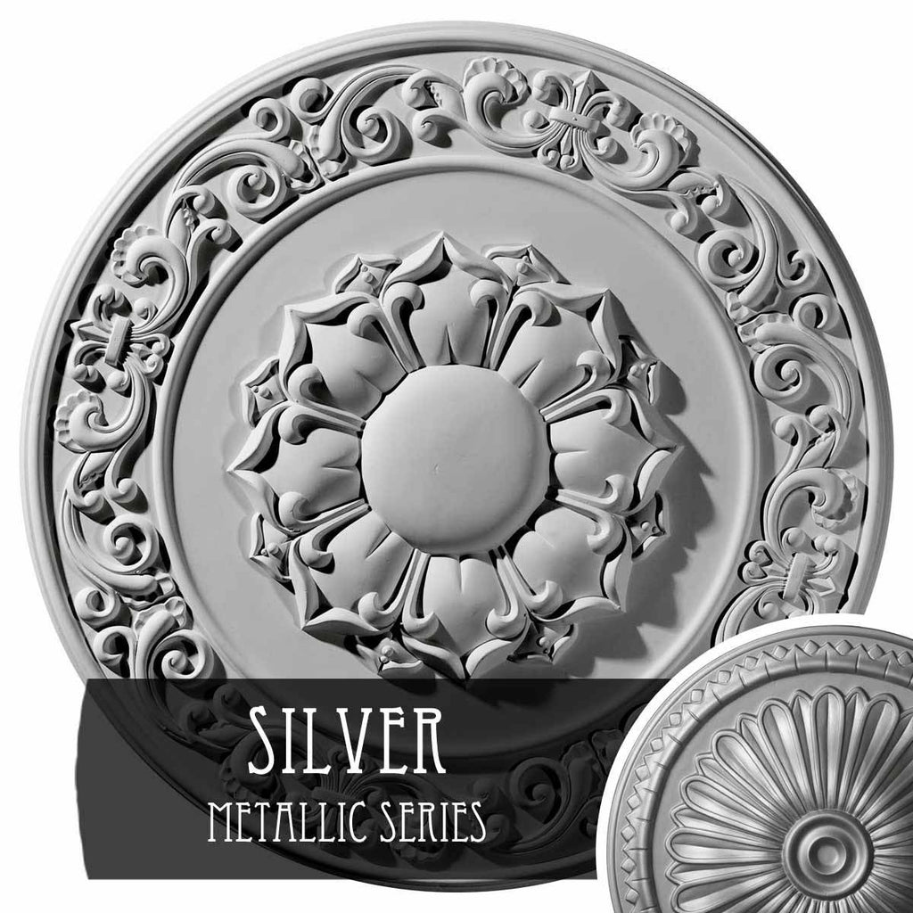 27 3/4x22OD x 2x22P Hand-Painted Silver Ceiling Medallion O68150