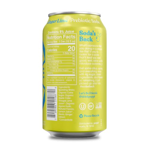 Ginger Lime Prebiotic Soda, 12 Fl Oz Can V127