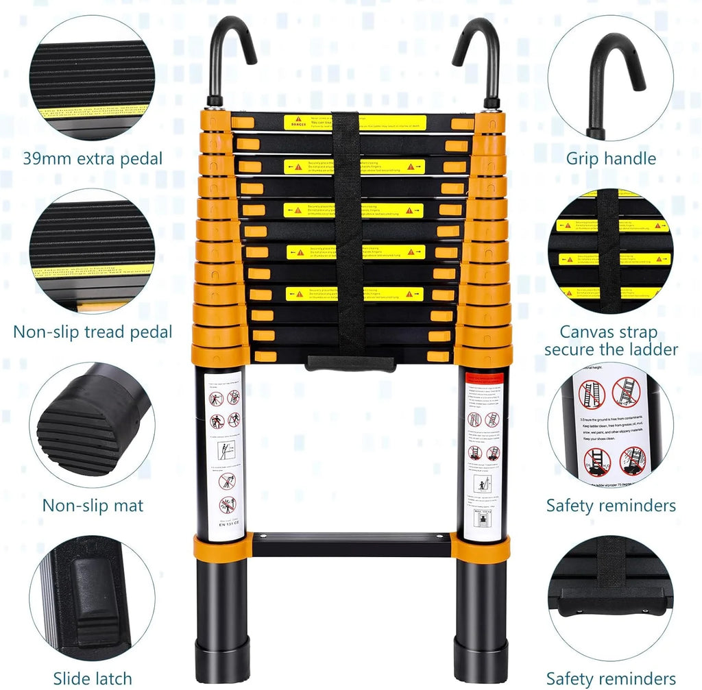 12.5FT Aluminum Telescoping Folding Ladder with Hook G648