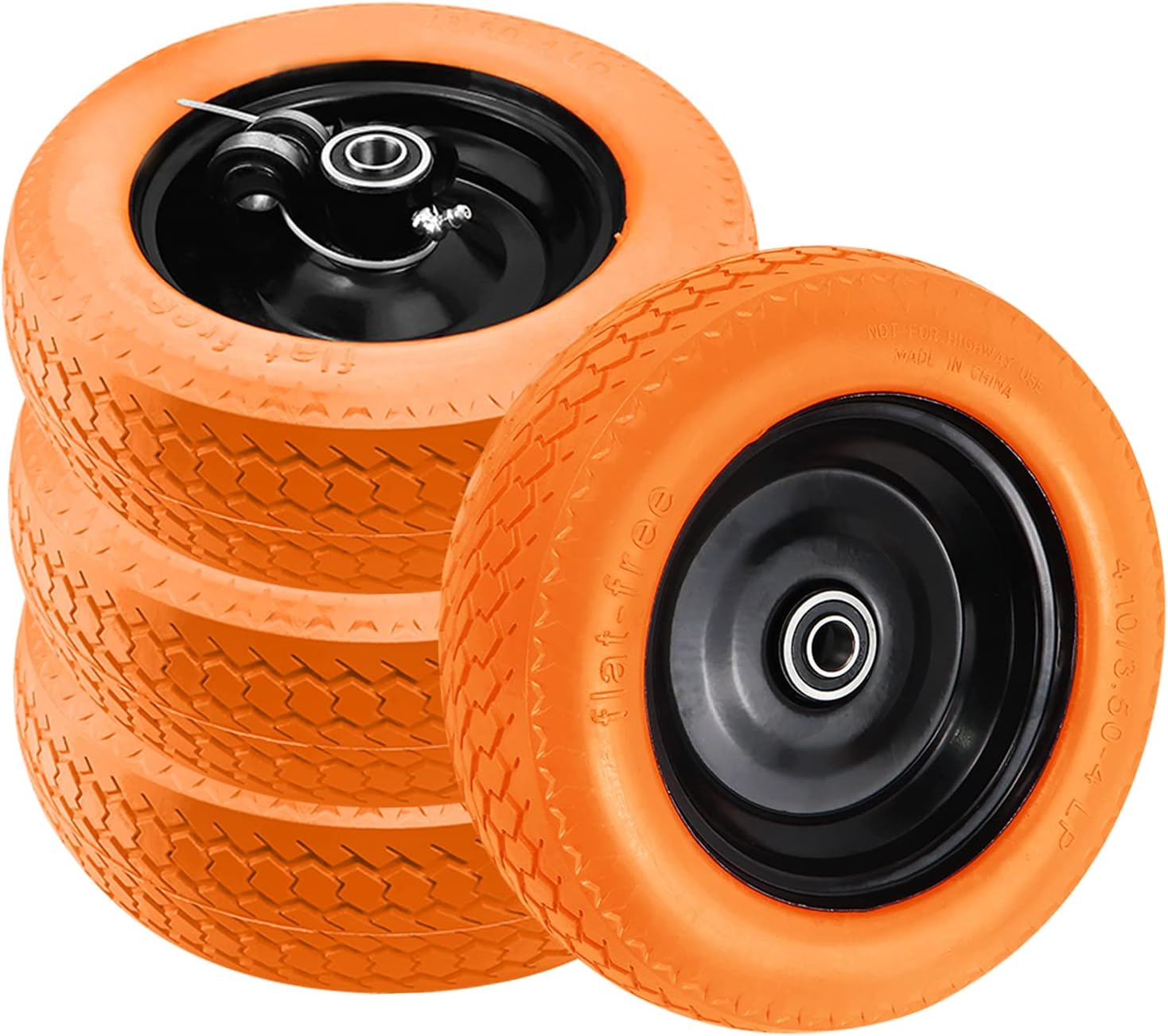 10 Flat Free Solid Rubber Wheels with 5/8″ Bearings, 4PCS W384177