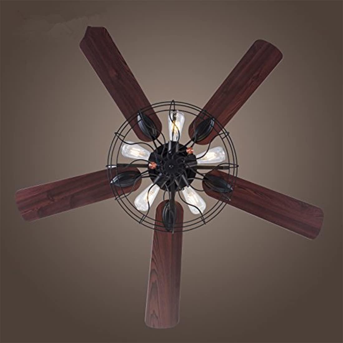 Black Industrial Ceiling Fan with Light and Remote, 5 Wood Blades, 5-Lights E26 R1419