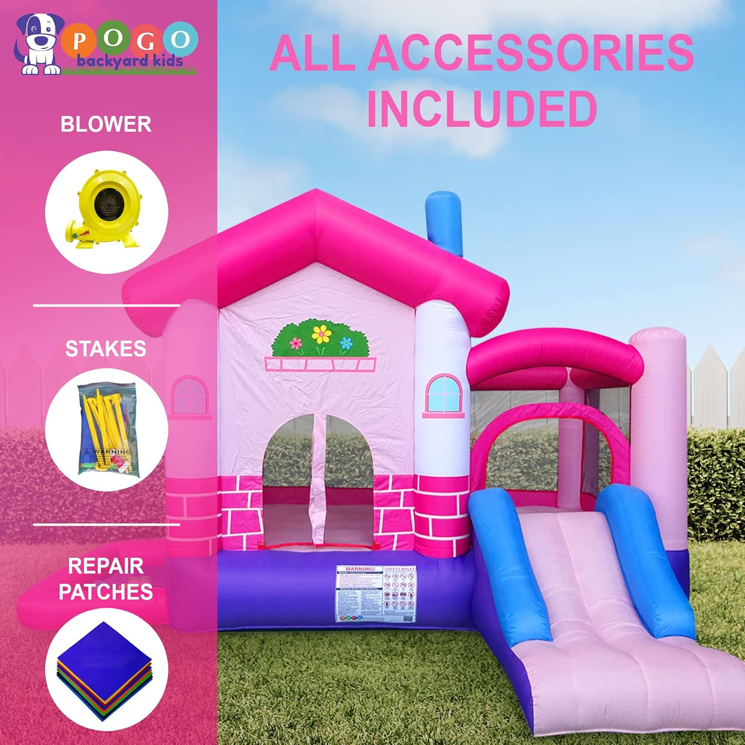 Pink Inflatable Bounce House with Slide, 12.5' x 10.5' Play Area, 7.9' Tall L674350