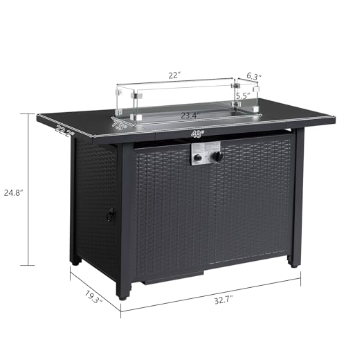 43 Inch Propane Fire Pit Table with Lid and Metal Tabletop, 50,000 BTU Gas Fire Pit Table with 6.6 Pounds Lava Stones C215