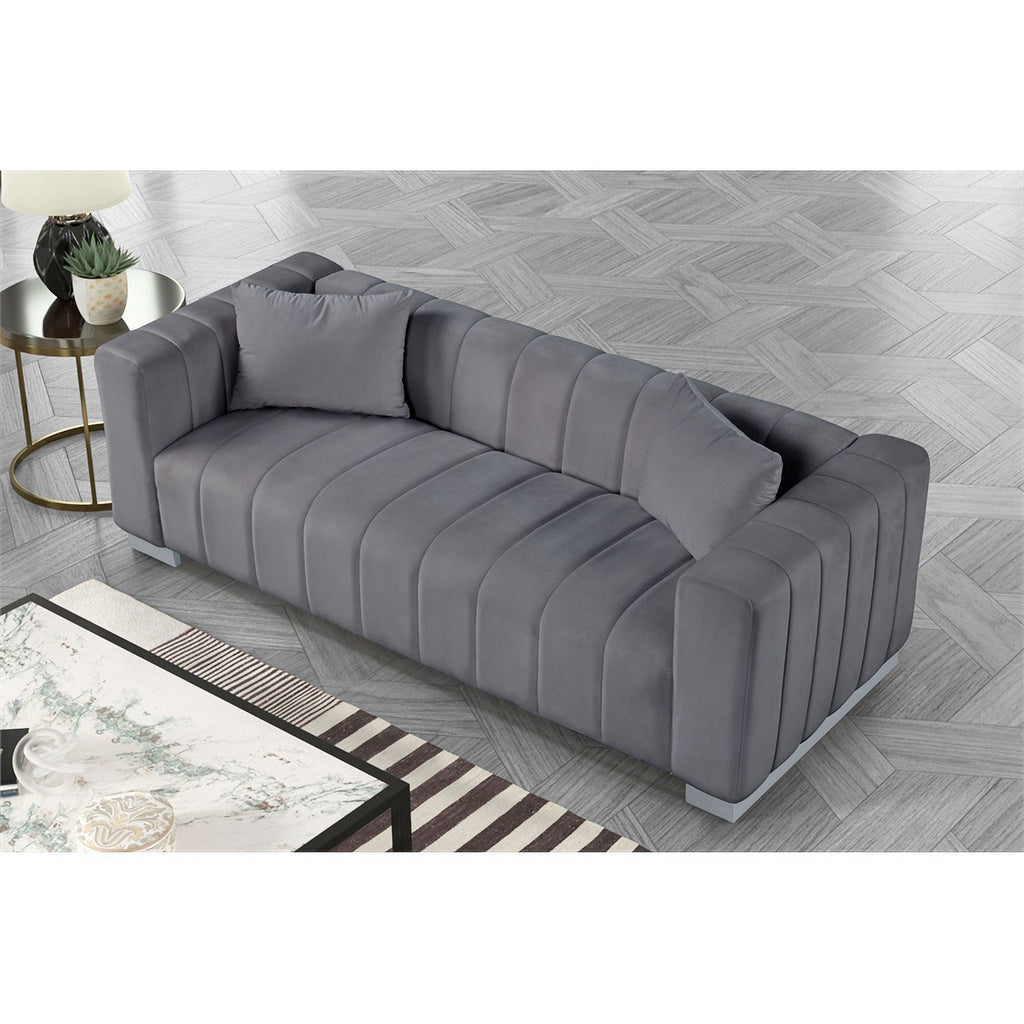 Gray Velvet Fabric Sofa and 2 Armchairs Set K420