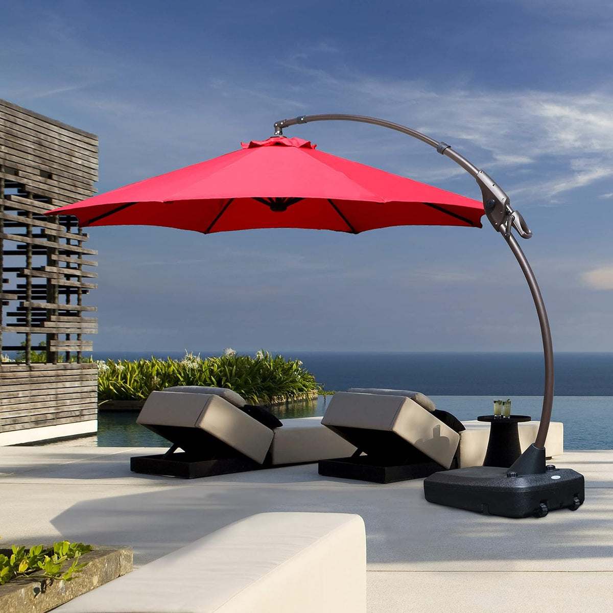 11 FT Curvy Aluminum Offset Umbrella with Base K56191