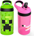 Minecraft 16 oz BPA-Free Plastic Kids Water Bottle with Straw, 2pc Set W5885