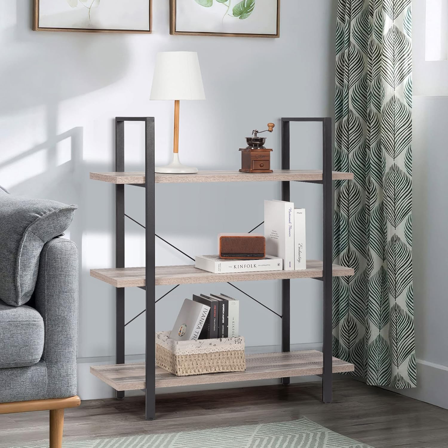 Industrial 2-Tier Wood and Metal Bookcase L545064