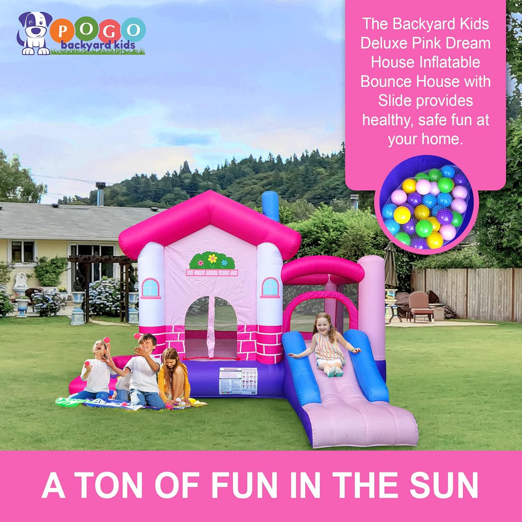 Pink Inflatable Bounce House with Slide, 12.5' x 10.5' Play Area, 7.9' Tall L674350