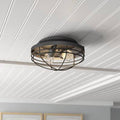 Matte Black 2-Light Caged Flush Mount Light I578