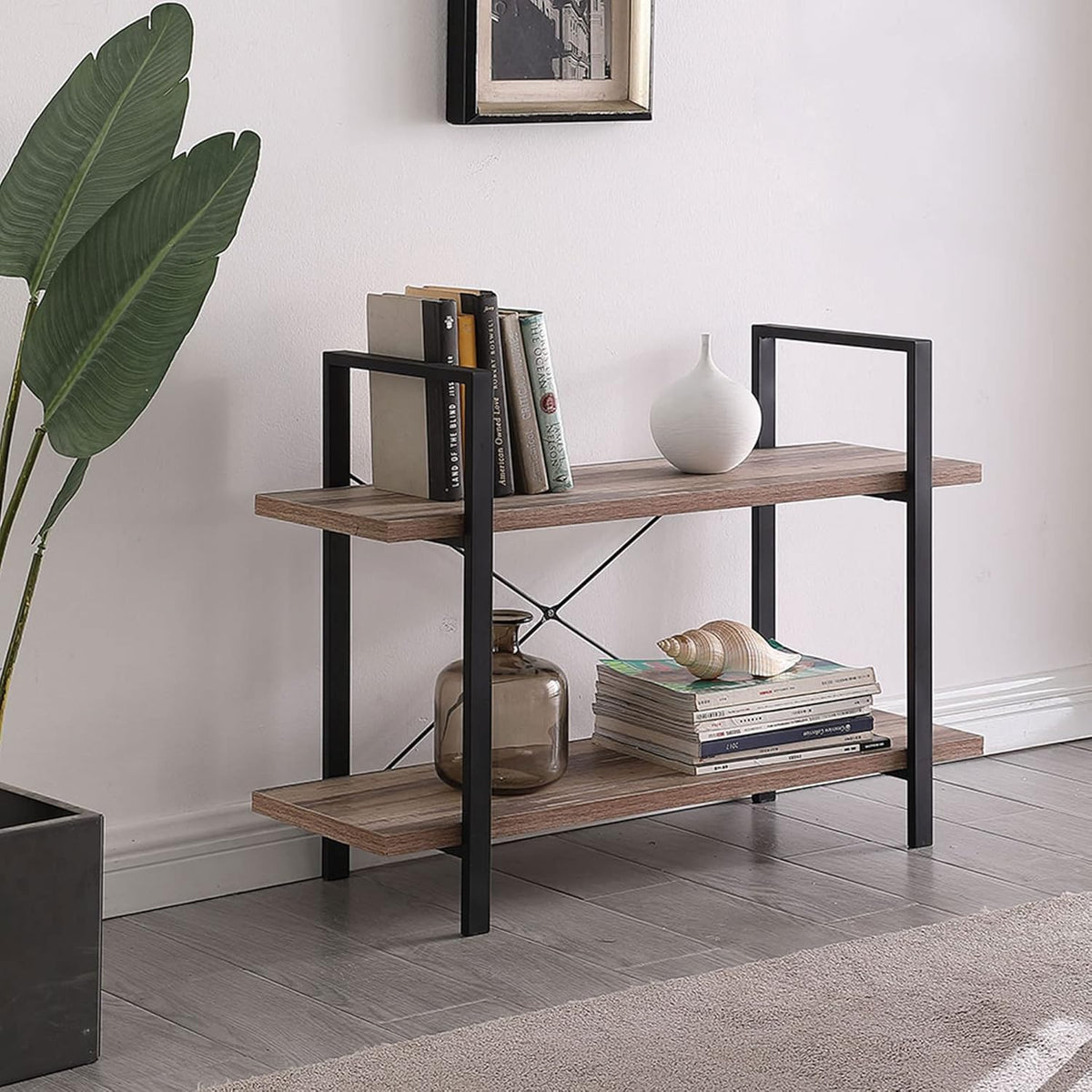 Industrial 2-Tier Wood and Metal Bookcase L545064