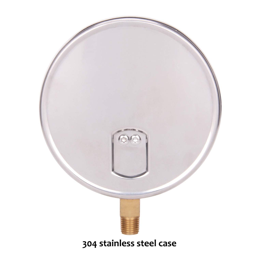 304 Stainless Steel Case Pressure Gauge, 0-200Psi, 4-1/2 Dial Size, 1/4 NPT Lower Mount U437035