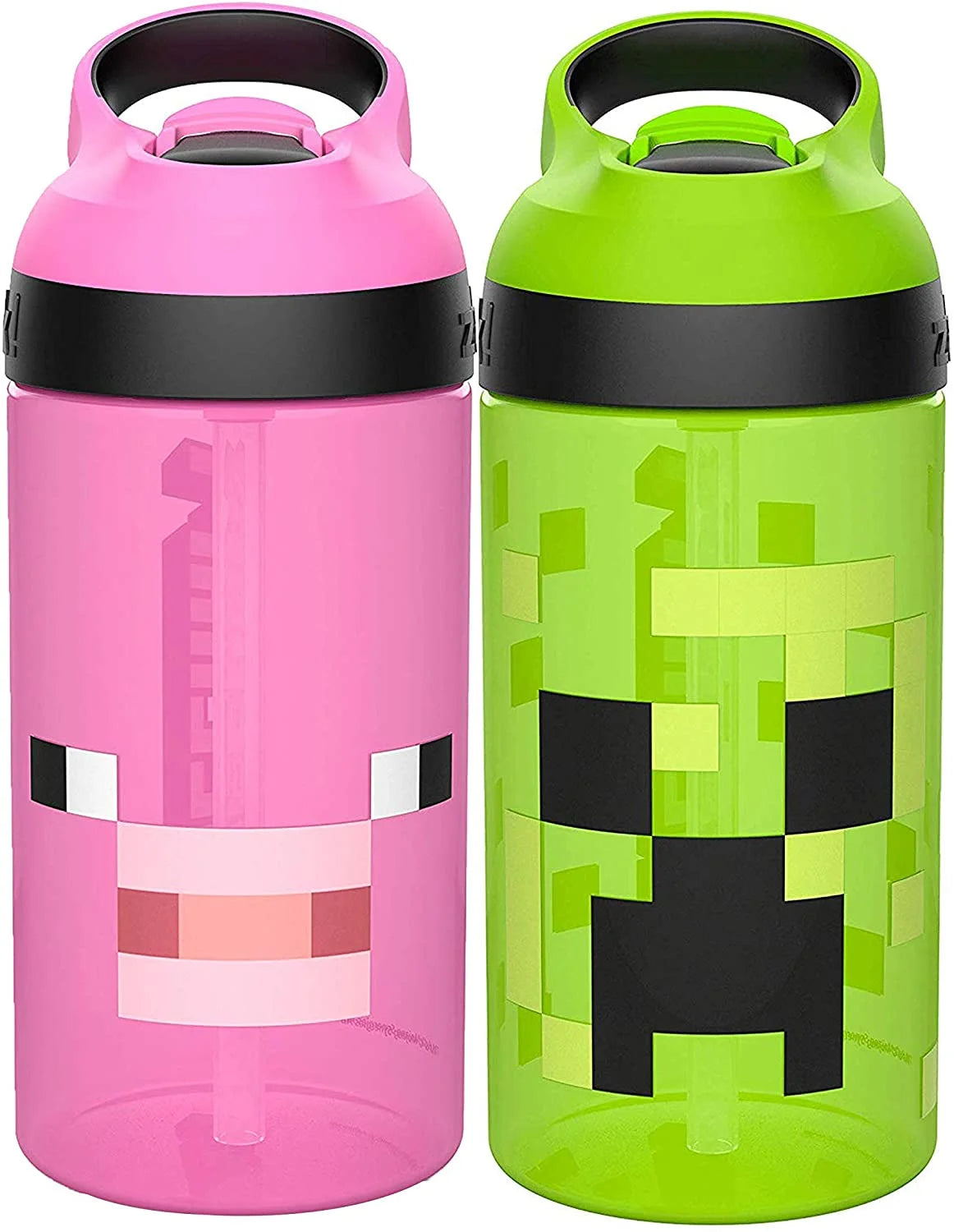 Minecraft 16 oz BPA-Free Plastic Kids Water Bottle with Straw, 2pc Set W5885