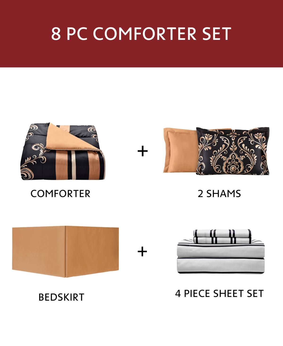 Gold Reversible 8-Piece Full Bedding Set G2565