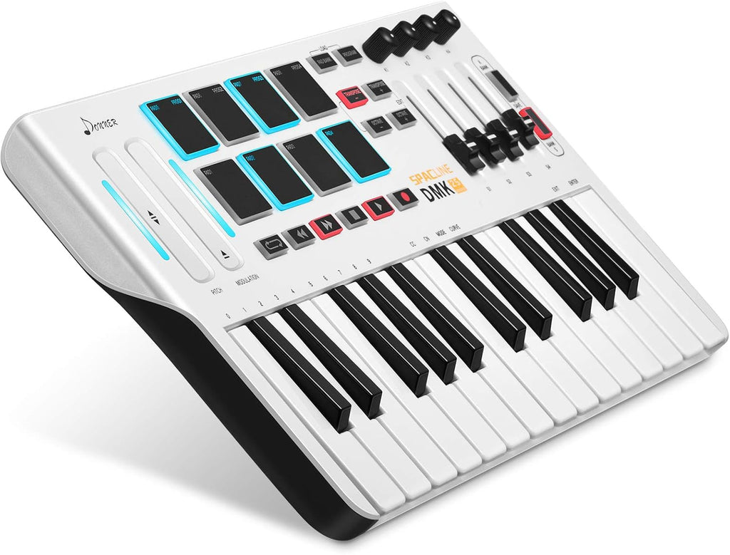 White Portable MIDI Keyboard Controller with 25 Keys R36536