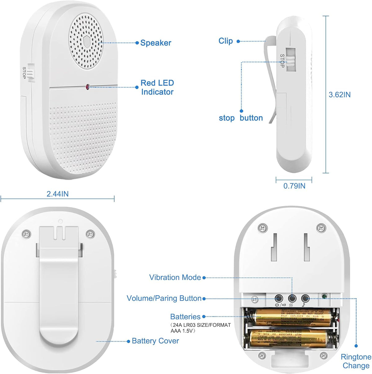 Wireless Caregiver Pager Emergency Alert System Call Button S3974