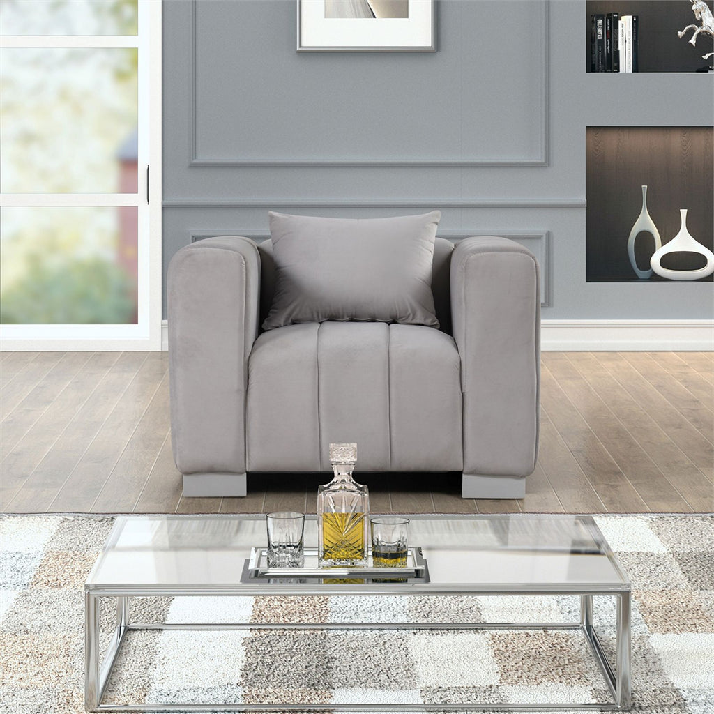 Light Gray Velvet 3 PC Sofa Loveseat Chair Set K410