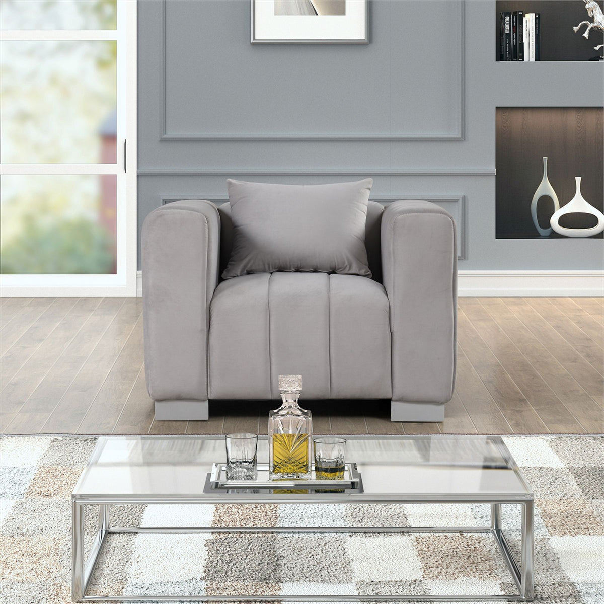 Light Gray Velvet 3 PC Sofa Loveseat Chair Set K410