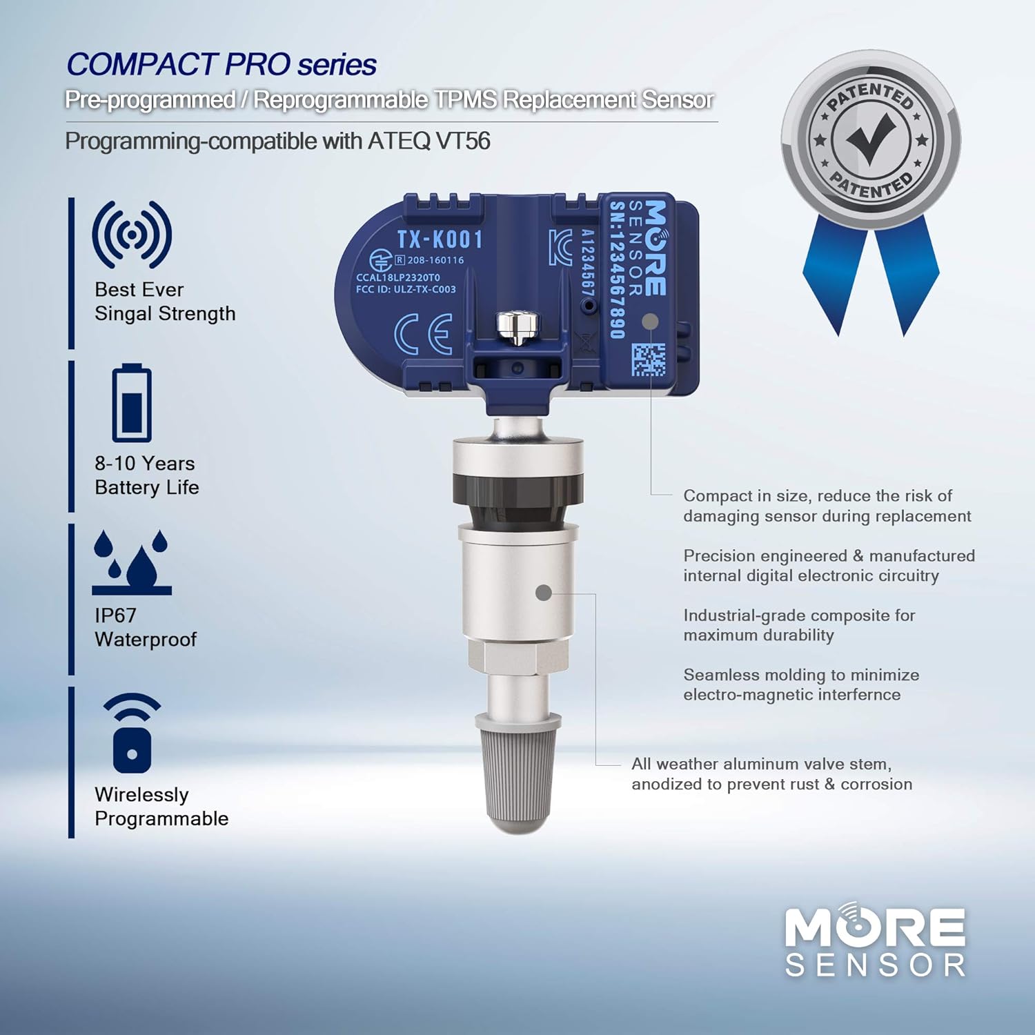 TPMS Tire Pressure Sensor 4-Pack with Aluminum Valve Stem V972