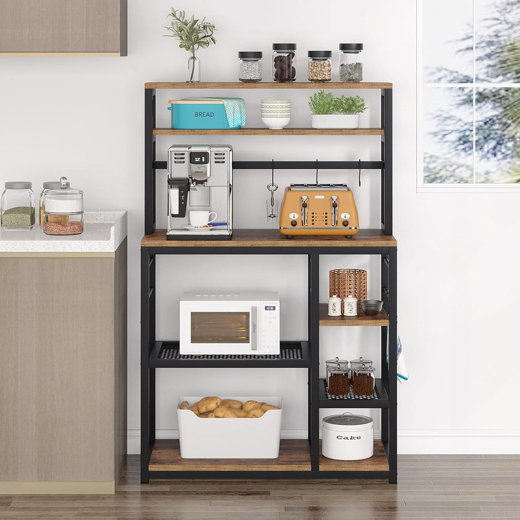 5-Tier Microwave Cart Oven Stand with 8 Hooks J853095