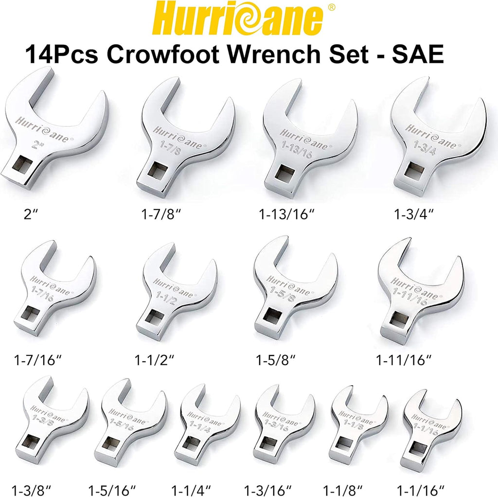 1/2" Drive Jumbo Crowfoot Wrench Set, SAE 1-1/16" to 2", 14 Piece L264776