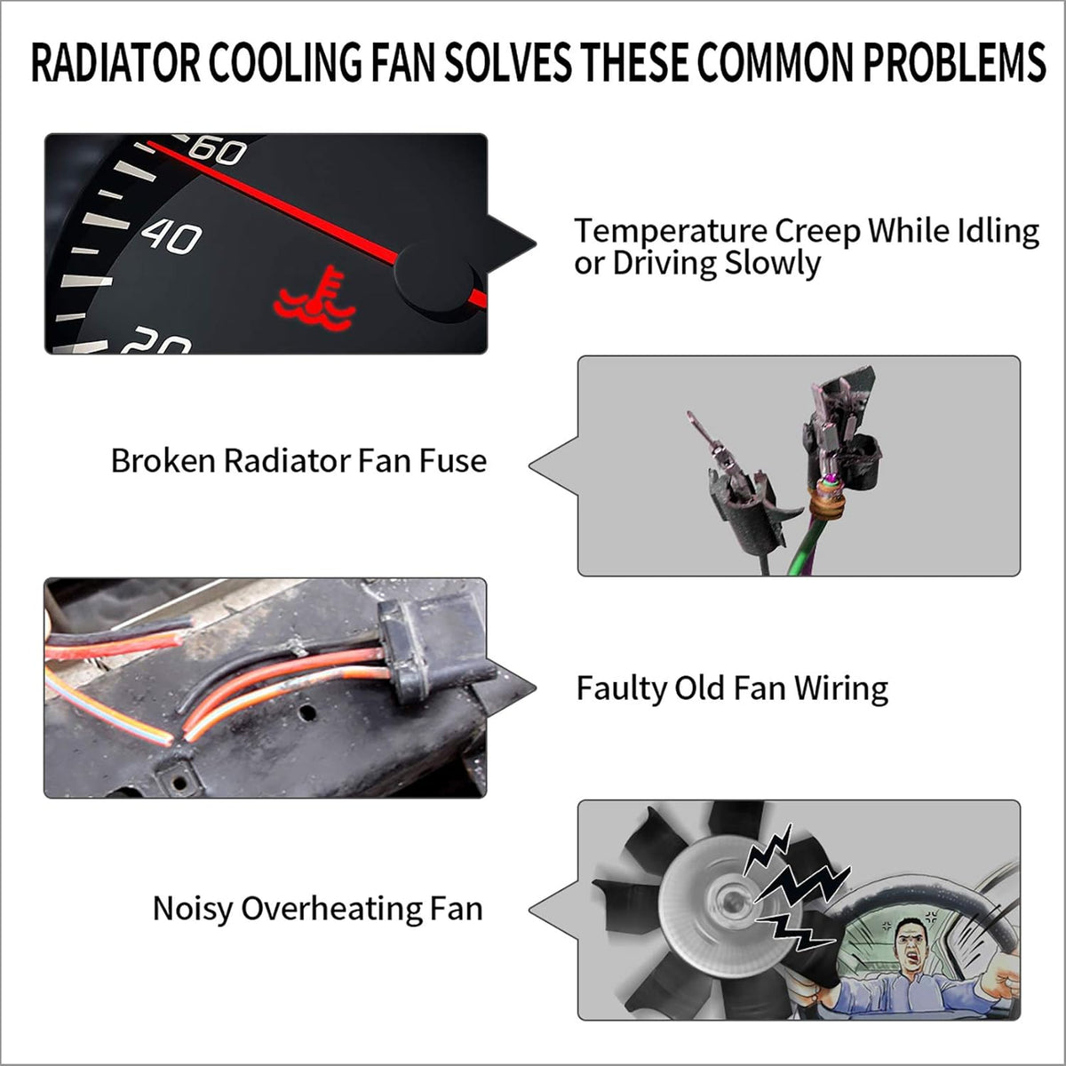2x10 Inch Electric Radiator Cooling Fan 1350 CFM 12 Volts 80 Watts Pack of 2 U810517