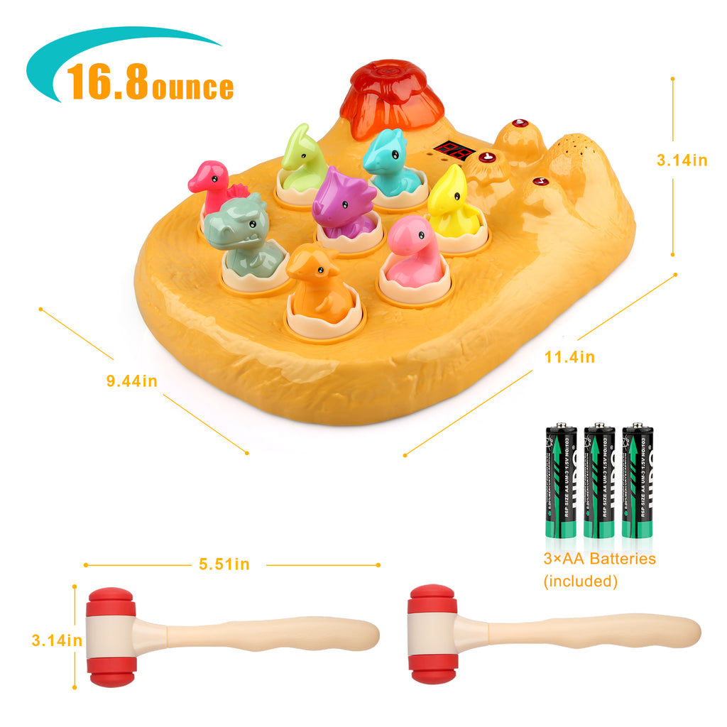 Whack a Dinosaur Game Toy with Hammer for Kids, Yellow N950