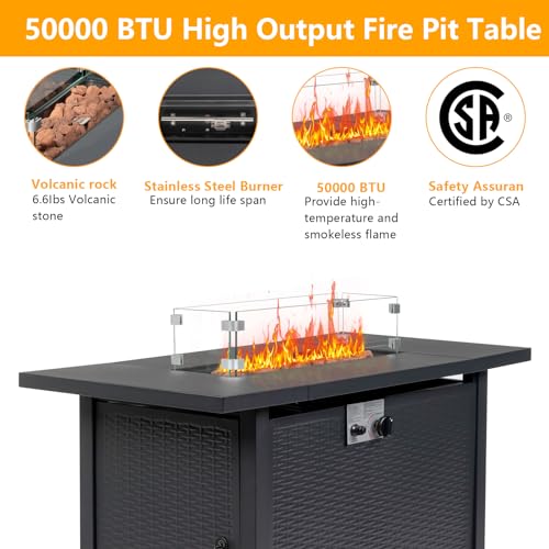 43 Inch Propane Fire Pit Table with Lid and Metal Tabletop, 50,000 BTU Gas Fire Pit Table with 6.6 Pounds Lava Stones C215
