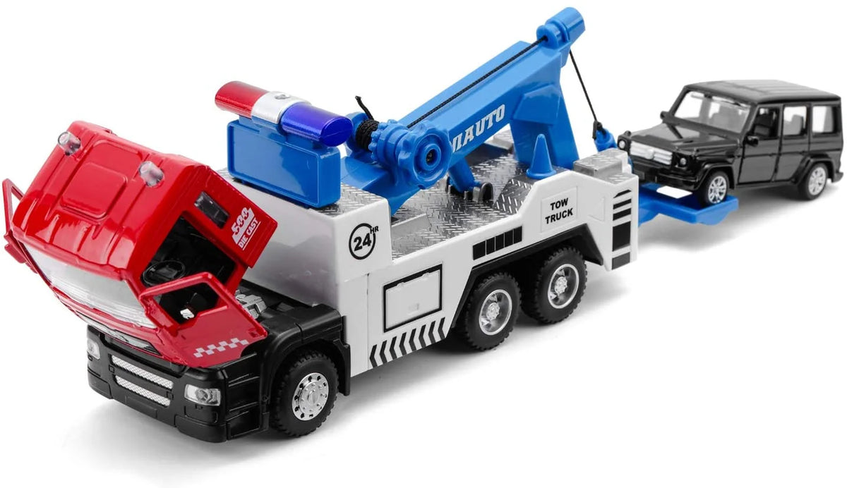 Toy Tow Truck Pull Back Toy Cars with Lights and Sound X6018
