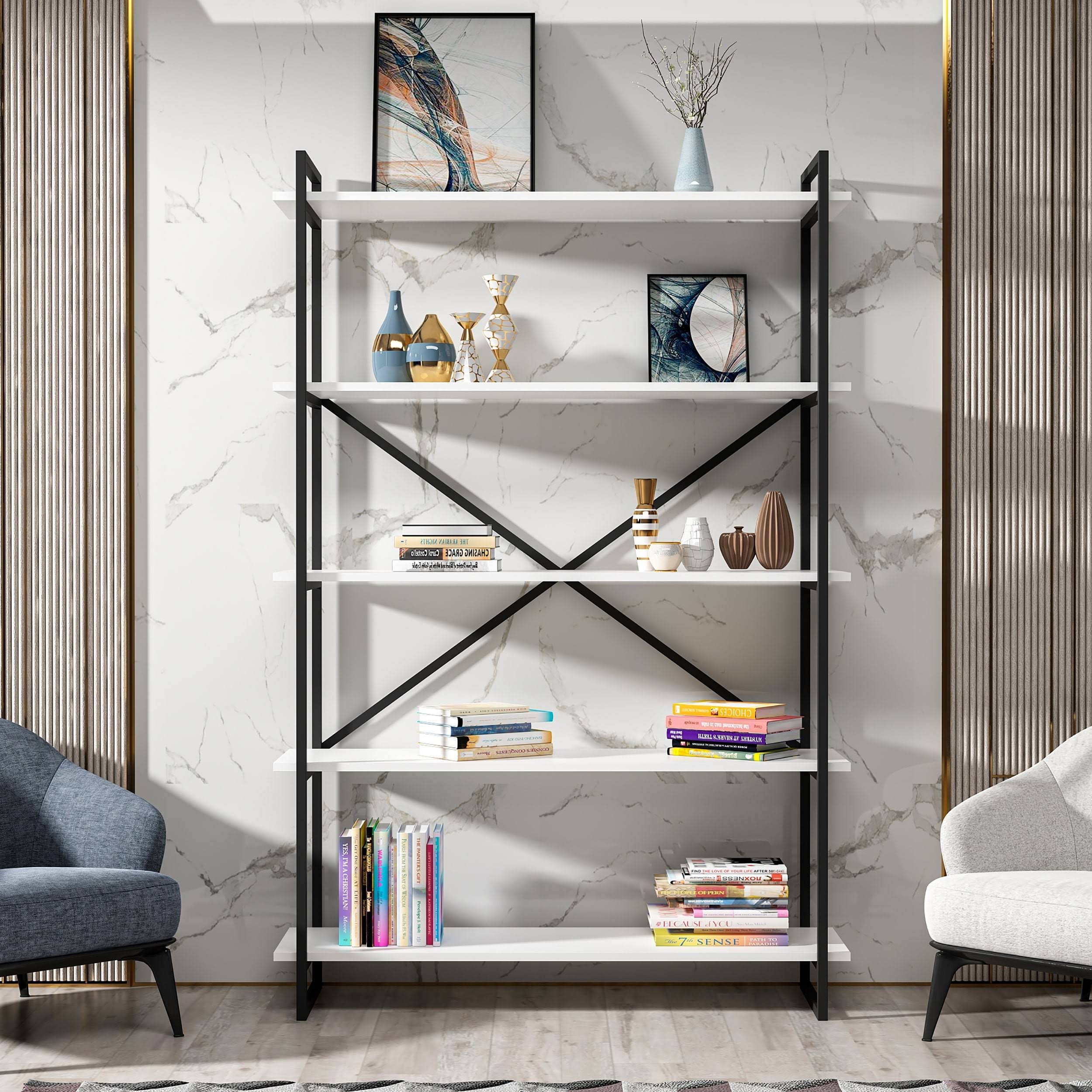 Modern Bookcase Anthracite Gold N9154