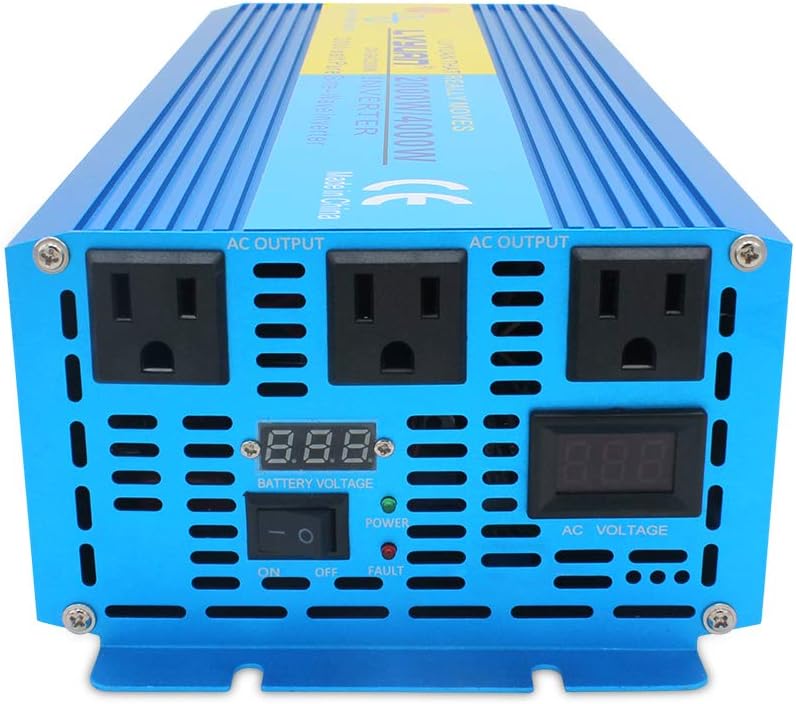 2000W Pure Sine Wave Power Inverter 12V DC to 110V AC with LED Display 3 AC Outlets V87735