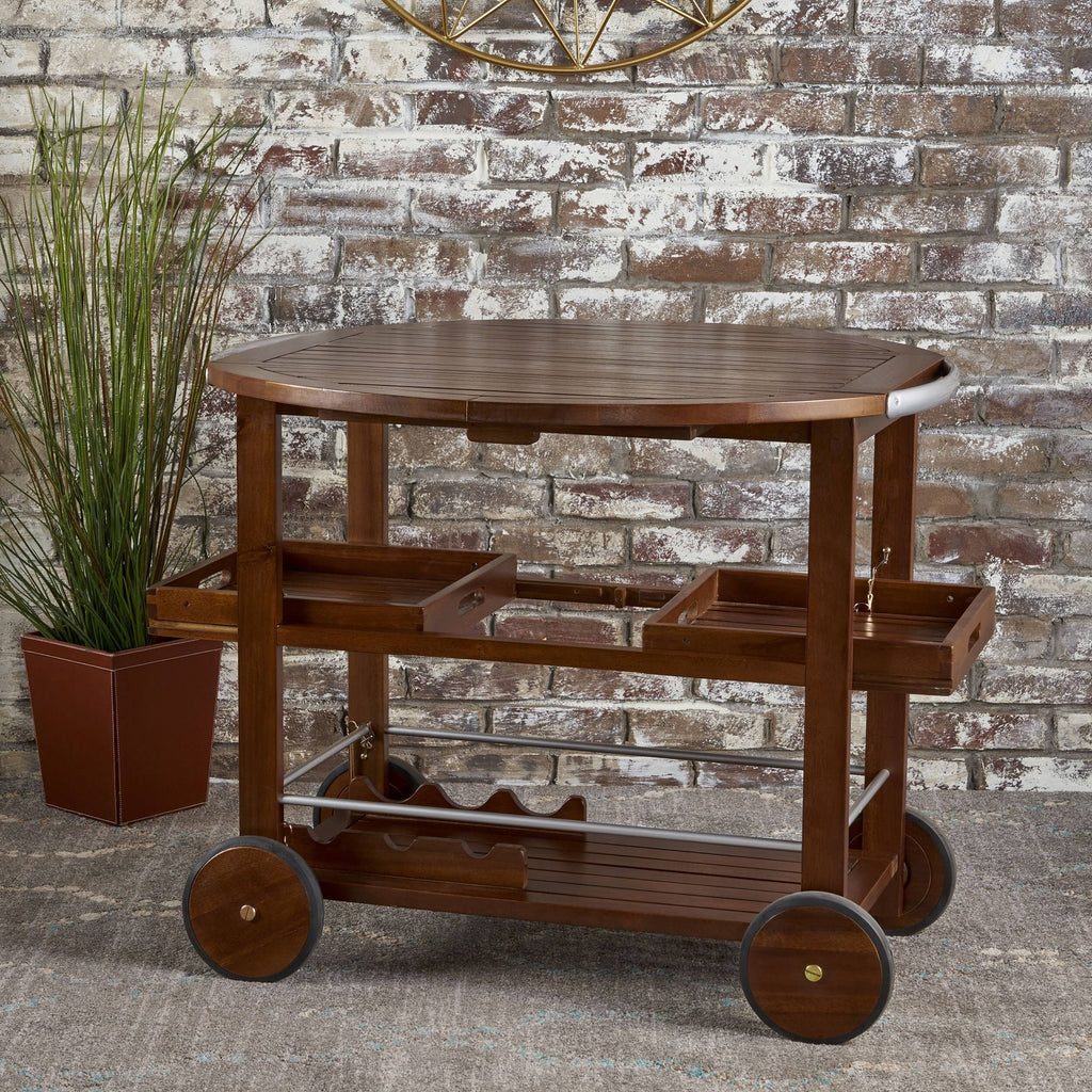 Farmhouse Cottage Acacia Wood Bar Cart with Drop Leaf N25181
