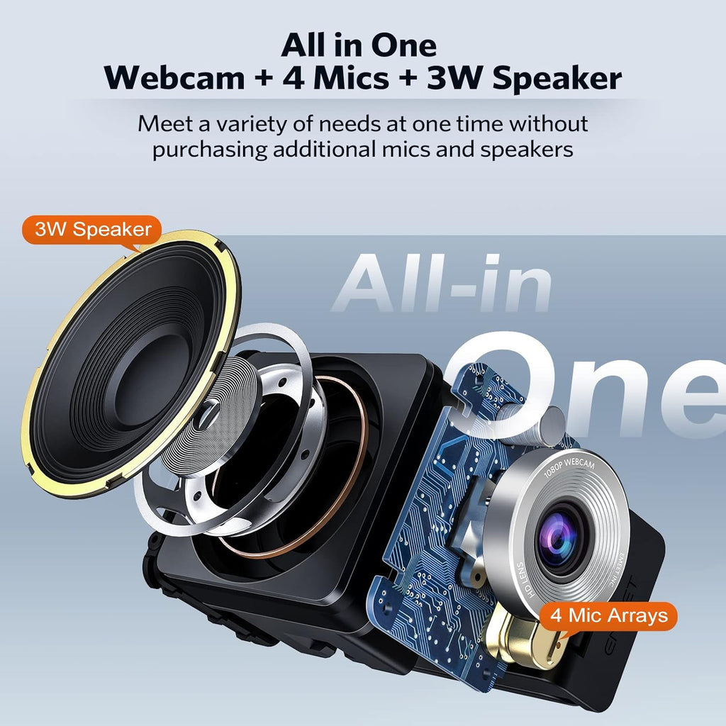3 in 1 1080P 60FPS Webcam with Microphone and Speaker O8830