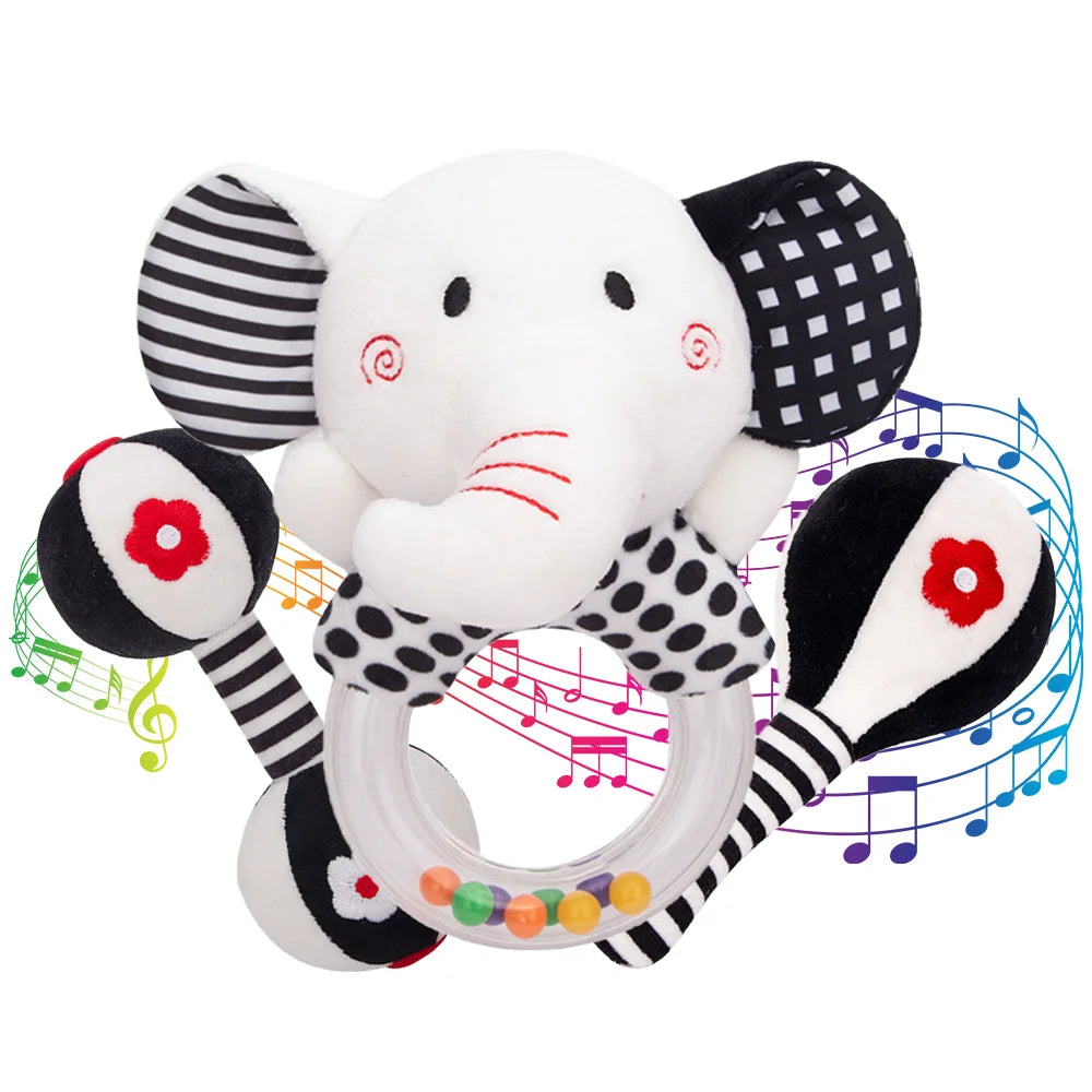 3PCS Soft High Contrast Black and White Baby Rattles S755036