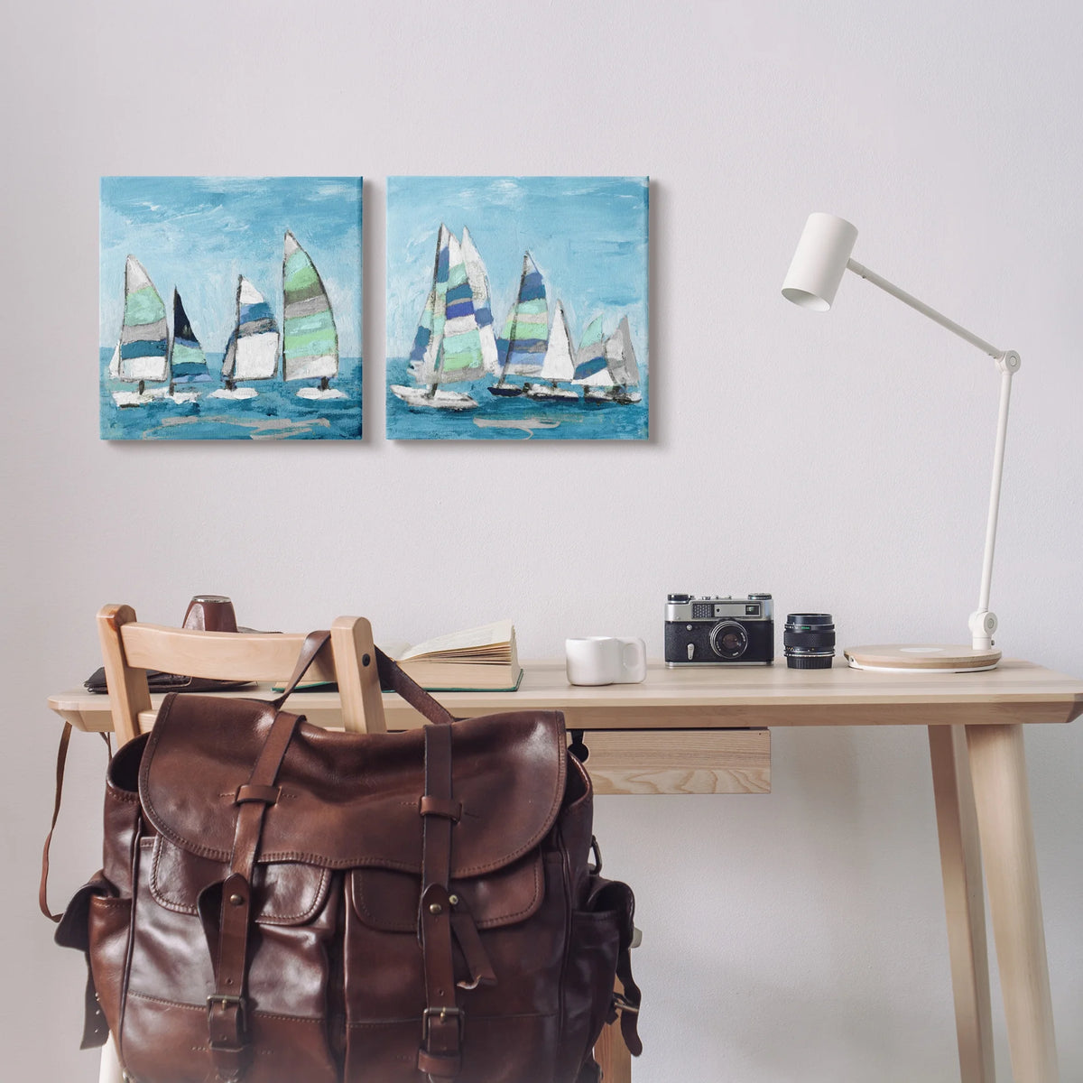 Set of 2 Nautical Canvas Print Wall Art K93577