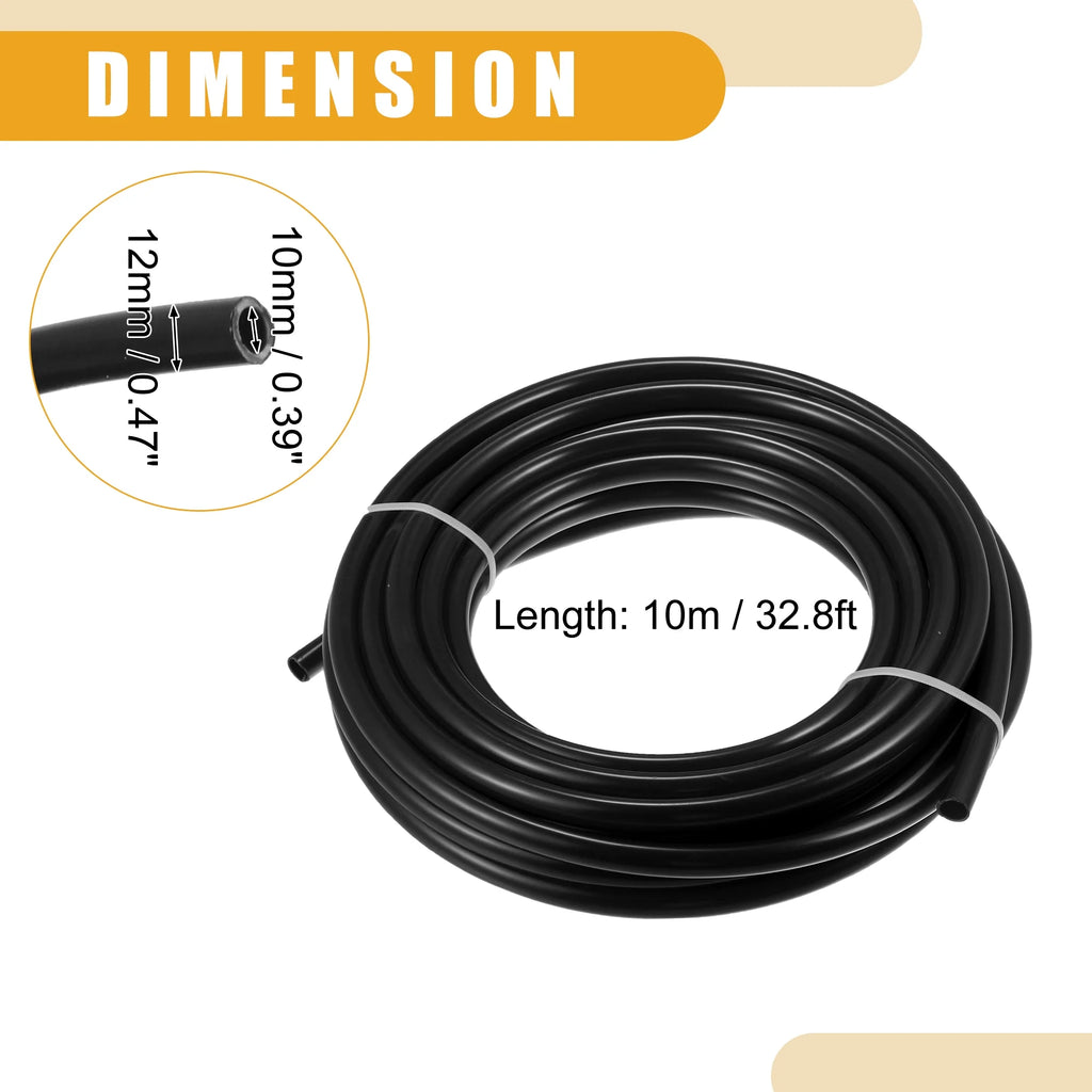 32.8ft 10mm ID Black Nylon Fuel Line Hose K7206