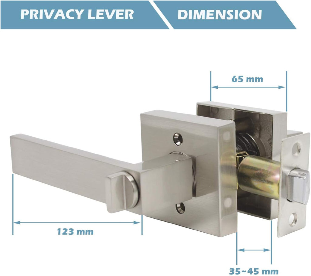 Satin Nickel Square Privacy Door Handles Leverset Lockset 10Pack N35760