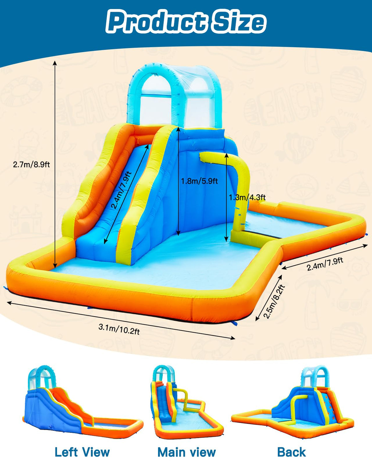 Inflatable Water Slide Park with Spray Pool, Bounce House with Climbing Wall and Blower X738