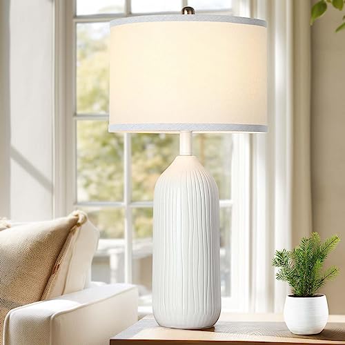 White Ceramic Table Lamp with 3-Color Temperatures F4098